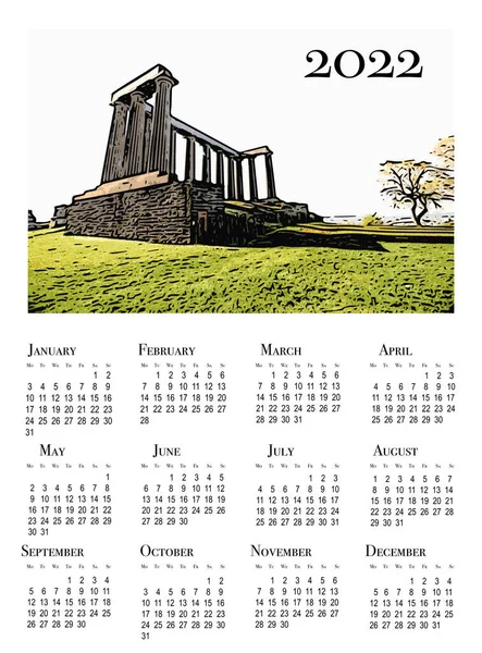 Κάρτα Ημερολογίου 2022 Αρχιτεκτονική Στην Απεικόνιση Εδιμβούργο Σκωτία Αγγλία — Φωτογραφία Αρχείου