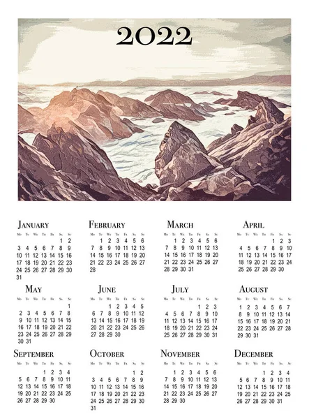 Kalenderkaart Voor 2022 Prachtig Kustlandschap Met Bergen Achtergrond Uitzicht Kliffen — Stockfoto