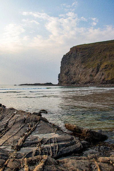 Crackington Haven Cornwall England Oil Painting Canvas Landscape Ocean Design — стокове фото