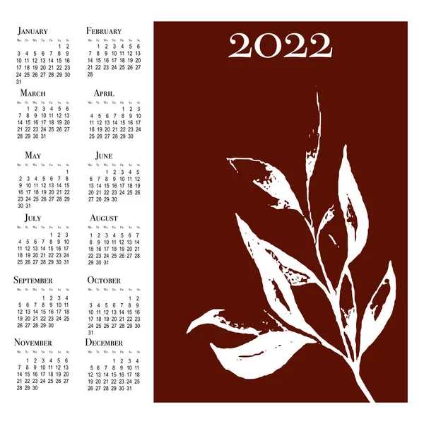 Botanický Kalendář Rok2022 Tisknutelný Kalendář Svislé Stěny Týden Začíná Pondělí — Stock fotografie