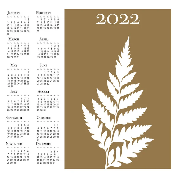 Βοτανικό Ημερολόγιο Για 2022 Εκτυπώσιμη Κάθετη Ημερολόγιο Τοίχου Εβδομάδα Ξεκινά — Φωτογραφία Αρχείου