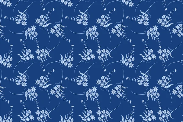 Botanical Seamless Pattern Trendy Blue Color Art Textiles Decorations Albums — Stock vektor