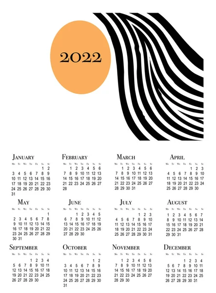 Calendar Card 2022 Printable Wall Calendar Week Starts Monday — стоковое фото