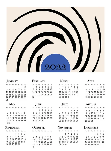 Calendar Card 2022 Printable Wall Calendar Week Starts Monday — Stock Photo, Image