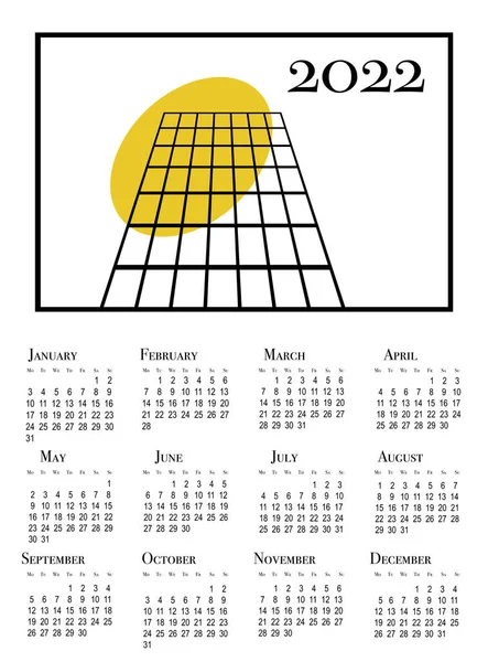 Scheda Calendario 2022 Calendario Parete Stampabile Settimana Inizia Lunedì — Foto Stock