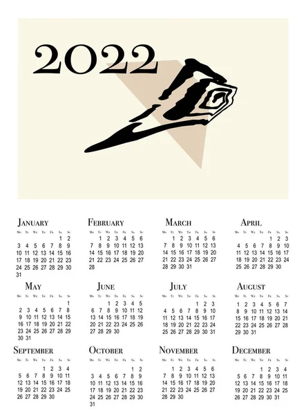 Calendar Card 2022 Printable Wall Calendar Week Starts Monday — Fotografia de Stock