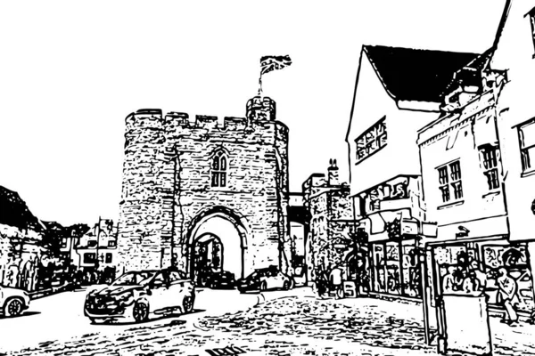 Canterbury Anglia Czarno Biała Ilustracja Podróży Architektura Miasta — Zdjęcie stockowe