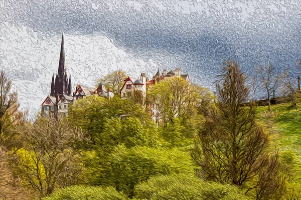 Εδιμβούργο Σκωτία Αγγλία Ελαιογραφία Αρχιτεκτονική Της Πόλης Σχέδιο Για Καρτ — Φωτογραφία Αρχείου