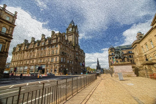 Εδιμβούργο Σκωτία Αγγλία Ελαιογραφία Αρχιτεκτονική Της Πόλης Σχέδιο Για Καρτ — Φωτογραφία Αρχείου