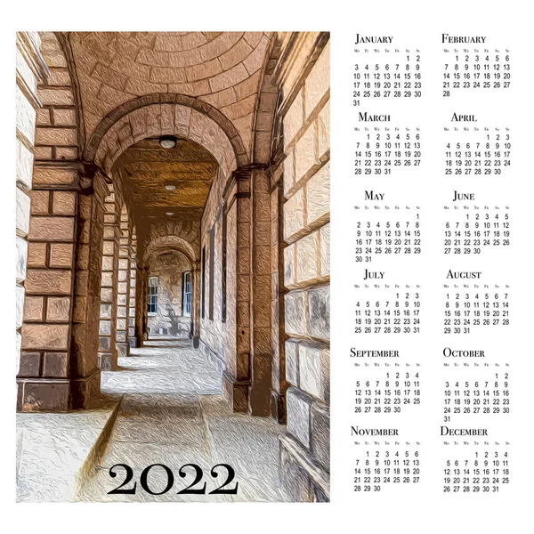 Ημερολόγιο Για 2022 Εκτυπώσιμο Ημερολόγιο Τοίχου Εβδομάδα Αρχίζει Δευτέρα Εδιμβούργο — Φωτογραφία Αρχείου