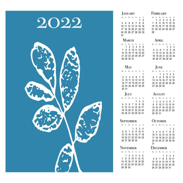 2022年の植物カレンダー 印刷可能な垂直壁のカレンダー 週は月曜日に始まります — ストック写真