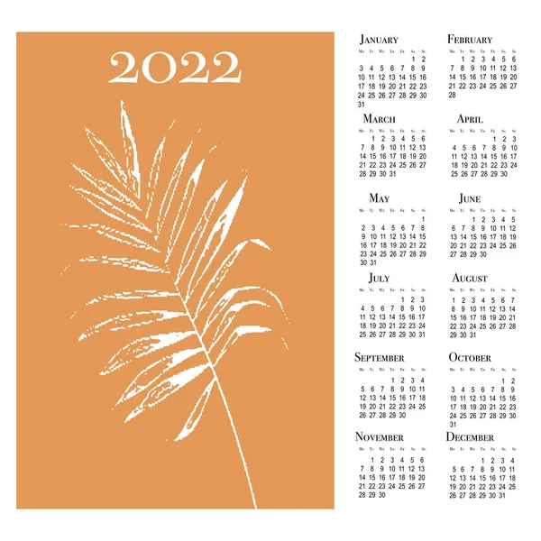 Botanischer Kalender Für 2022 Druckbarer Senkrechter Wandkalender Die Woche Beginnt — Stockfoto