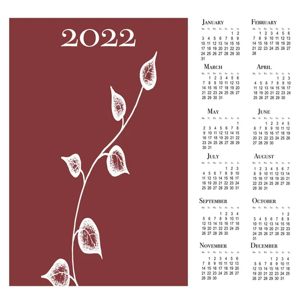 Botanischer Kalender Für 2022 Druckbarer Senkrechter Wandkalender Die Woche Beginnt — Stockfoto