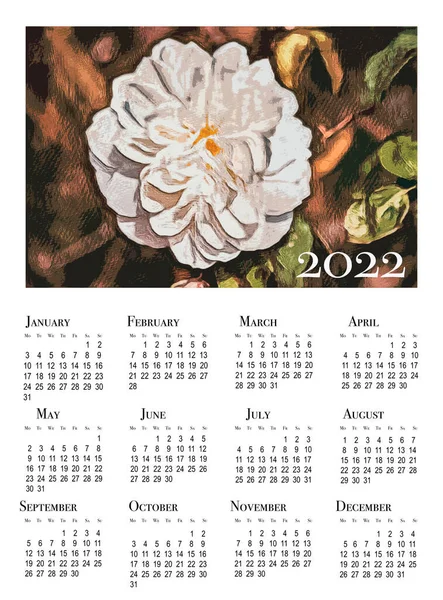 2022年の植物カレンダー 2022年の垂直壁のカレンダー 週は月曜日を開始 — ストック写真