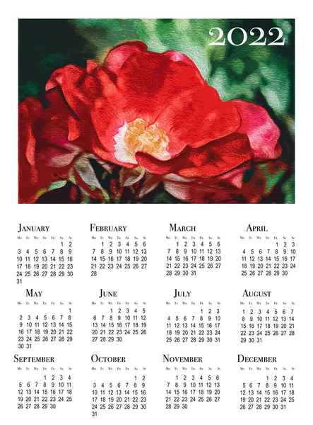 Botanische Kalender Voor 2022 Verticale Wandkalender Voor 2022 Start Week — Stockfoto