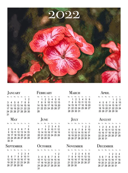 Calendario Botanico 2022 Calendario Verticale Delle Pareti 2022 Settimana Inizia — Foto Stock