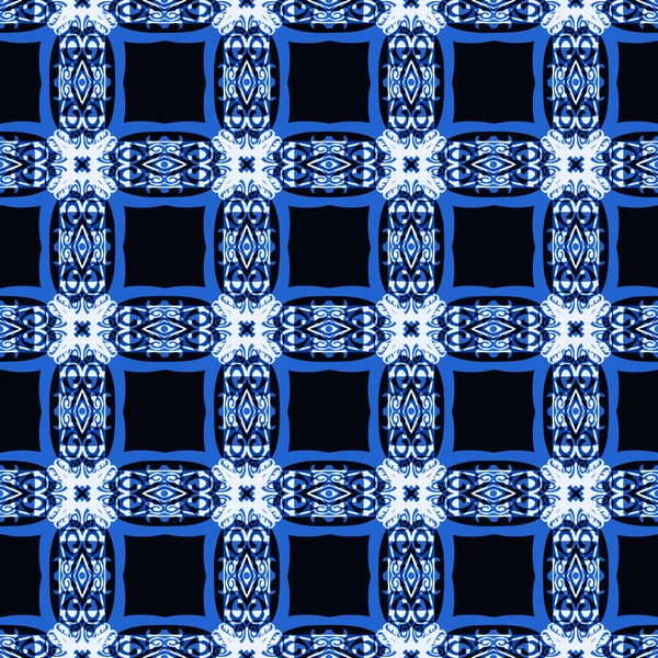 Dekoracyjny Bezszwowy Wzór Modnym Kolorze Niebieskim Płytki Można Sobą Łączyć — Zdjęcie stockowe