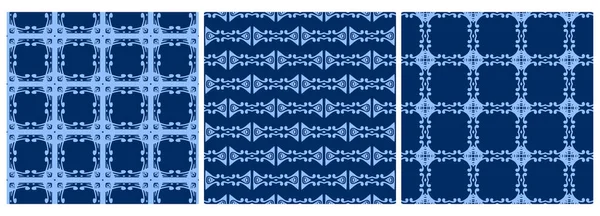 Set Decorative Seamless Pattern Trendy Blue Color Tiles Can Combined — Stock Vector