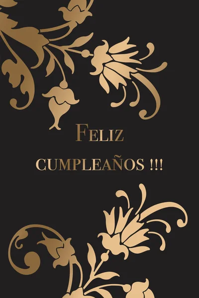 Happy Birthday Greeting Card Design Spanish Golden Letters Dark Background — Stock Photo, Image