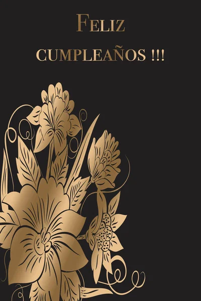 Projeto Cartão Felicitações Feliz Aniversário Espanhol Letras Douradas Sobre Fundo — Fotografia de Stock