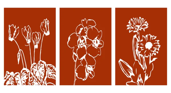 Set Ilustraciones Botánicas Imprimibles Estilo Minimalista Diseño Interiores Decoraciones Paredes — Archivo Imágenes Vectoriales