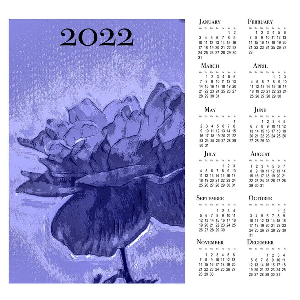 2022年の植物カレンダー 2022年の垂直壁のカレンダー 週は月曜日を開始します 2022年の非常に淡い色 — ストック写真