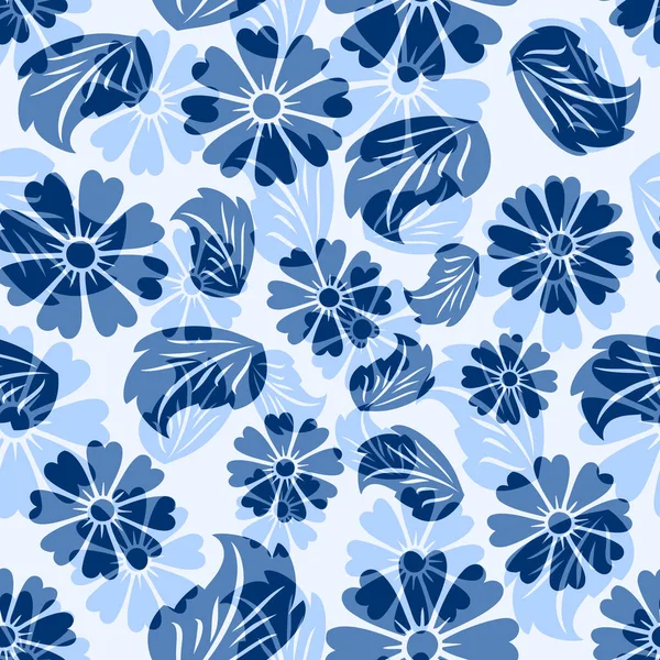 Βοτανικό Μοτίβο Χωρίς Ραφή Μοντέρνο Μπλε Χρώμα Τέχνη Κλωστοϋφαντουργικά Προϊόντα — Φωτογραφία Αρχείου