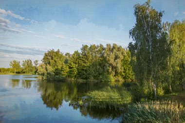 Tuval üzerinde suluboya boya resim. Bydgoszcz Polonya 'daki manzara gezisi.