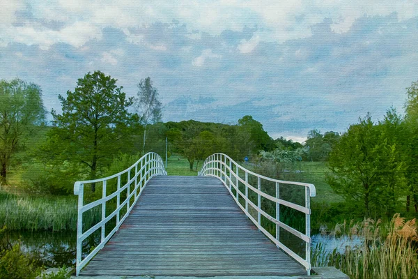 Aquarelverf Doek Reisillustratie Van Het Landschap Bydgoszcz Polen — Stockfoto