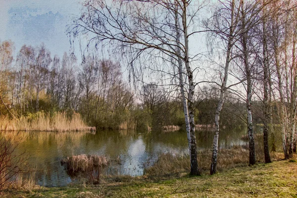 Aquarell Auf Leinwand Reiseillustration Der Landschaft Bydgoszcz Polen — Stockfoto