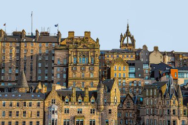 Edinburgh İskoçya İngiltere. Mimarlık. Seyahat illüstrasyonu. Kapak tasarımı, iç tasarım, duvar dekorasyonu.