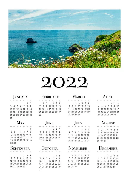 Kalender Voor 2022 Afdrukbare Wandkalender Week Begint Maandag Aquarelverf Doek — Stockfoto