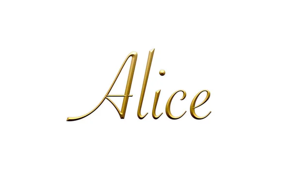 Alice Female Name Gold Icon White Background Decorative Font Template — Stock Photo, Image