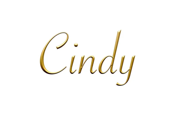 シンディ 女性の名前 ホワイトの背景にゴールドの3Dアイコン 装飾フォント テンプレート 署名ロゴ — ストック写真