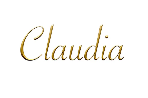 クラウディア 女性名 ホワイトの背景にゴールドの3Dアイコン 装飾フォント テンプレート 署名ロゴ — ストック写真