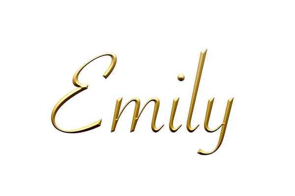 エミリー 女性の名前 ホワイトの背景にゴールドの3Dアイコン 装飾フォント テンプレート 署名ロゴ — ストック写真