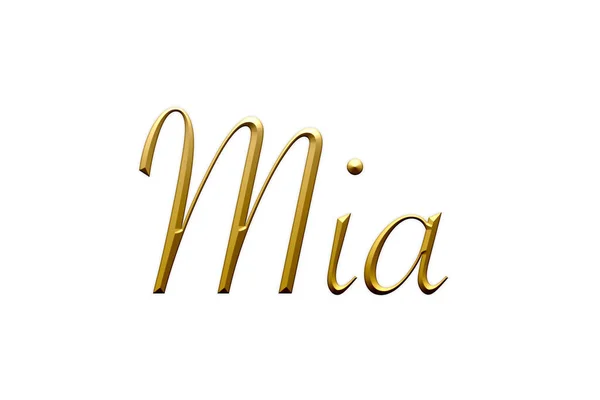 Mia Female Name Gold Icon White Background Decorative Font Template — Stock Photo, Image
