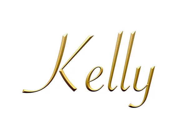 Kelly Női Név Arany Ikon Fehér Háttérrel Dekoratív Betűtípus Sablon — Stock Fotó