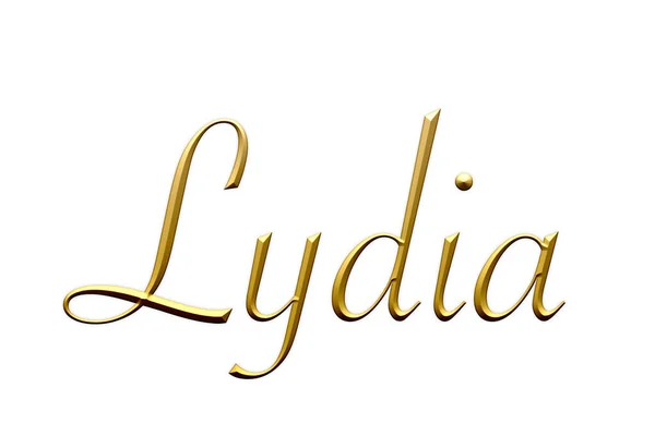 Lydia Weiblicher Name Gold Symbol Auf Weißem Hintergrund Dekorative Schrift — Stockfoto