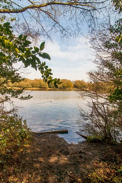 Tuval Üzerinde Seyahat Çizimi Bir Ngiliz Parkında Manzara Sutton Park — Stok fotoğraf