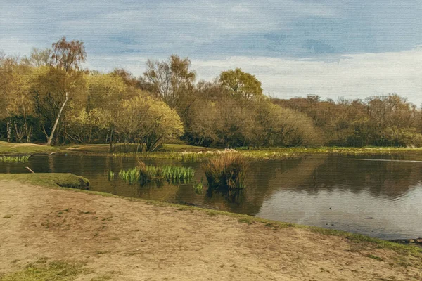 Reiseillustration Auf Leinwand Landschaft Einem Englischen Park Sutton Park West — Stockfoto