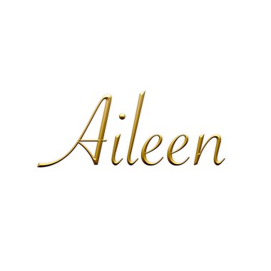 Aileen, kadın ismi. Beyaz arka planda altın 3D simge. Dekoratif yazı tipi. Şablon, imza logosu.