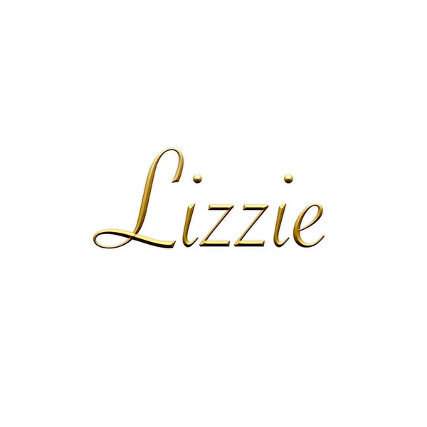Lizzie Nombre Femenino Icono Oro Sobre Fondo Blanco Fuente Decorativa —  Fotos de Stock