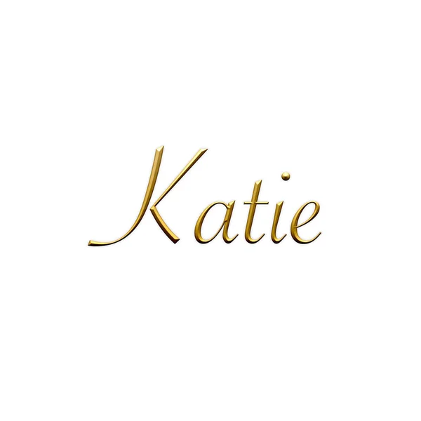 Katie Női Név Arany Ikon Fehér Háttérrel Dekoratív Betűtípus Sablon — Stock Fotó