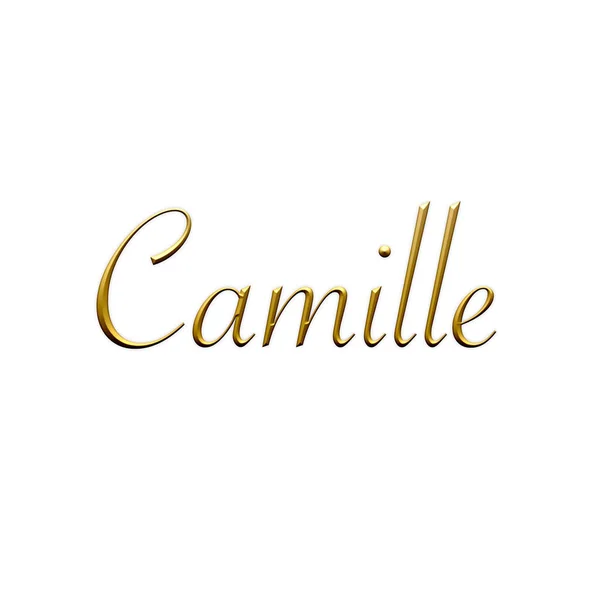 Camille Női Név Arany Ikon Fehér Háttérrel Dekoratív Betűtípus Sablon — Stock Fotó