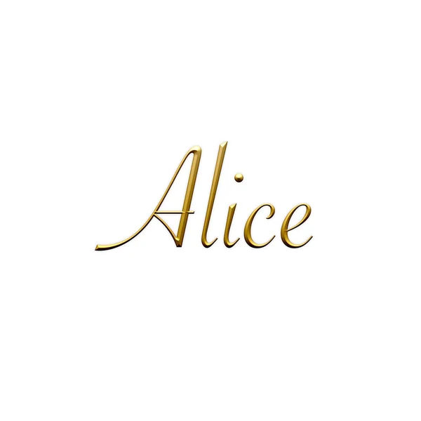 Alice Nome Feminino Ícone Dourado Sobre Fundo Branco Fonte Decorativa — Fotografia de Stock