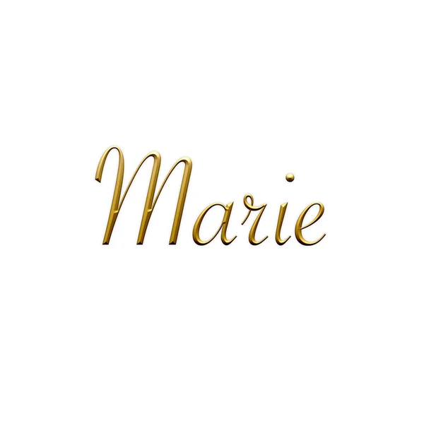 マリー 女性の名前 ホワイトの背景にゴールドの3Dアイコン 装飾フォント テンプレート 署名ロゴ — ストック写真