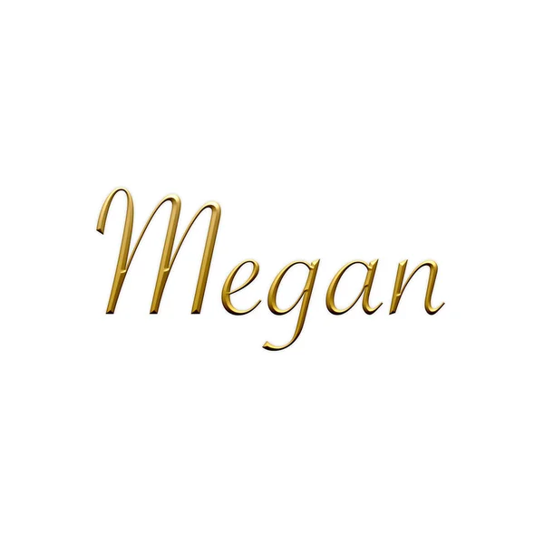 ミーガン 女性の名前 ホワイトの背景にゴールドの3Dアイコン 装飾フォント テンプレート 署名ロゴ — ストック写真