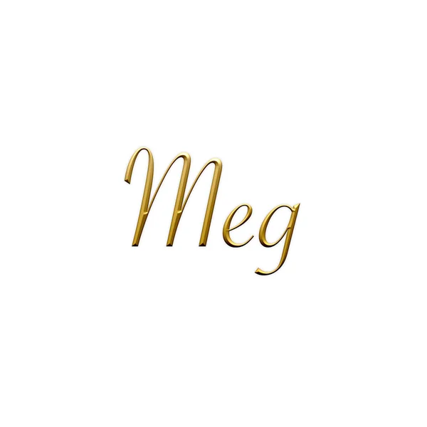 Meg Nome Feminino Ícone Dourado Sobre Fundo Branco Fonte Decorativa — Fotografia de Stock