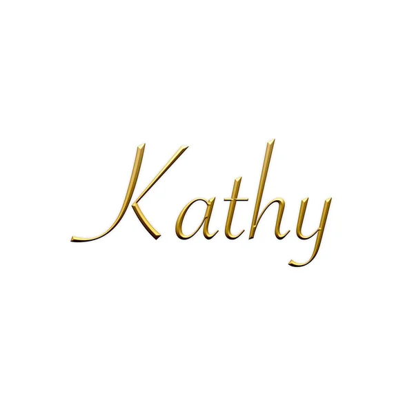 Kathy Női Név Arany Ikon Fehér Háttérrel Dekoratív Betűtípus Sablon — Stock Fotó